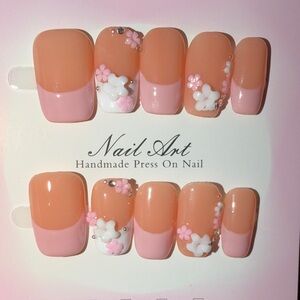 Peach & Pink Floral Handmade Press-On Nails